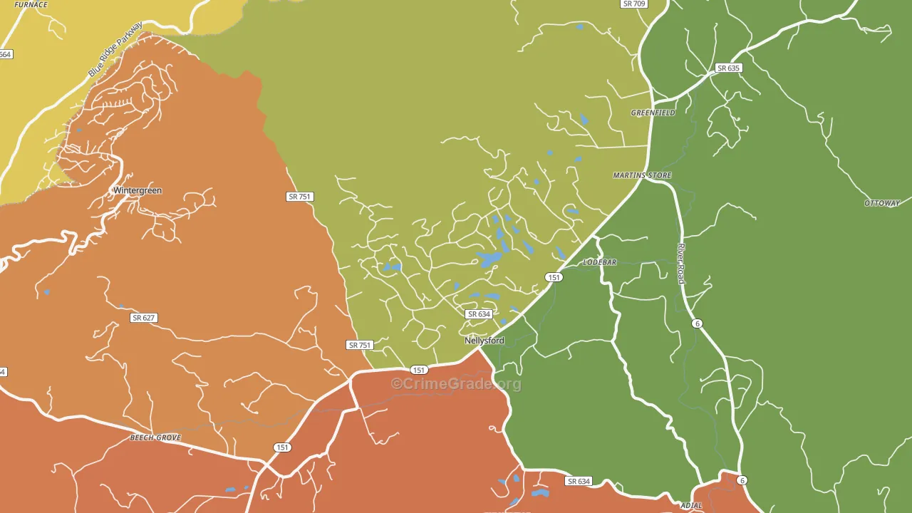 Nellysford, VA Map of Drug-Related Crime Rates
