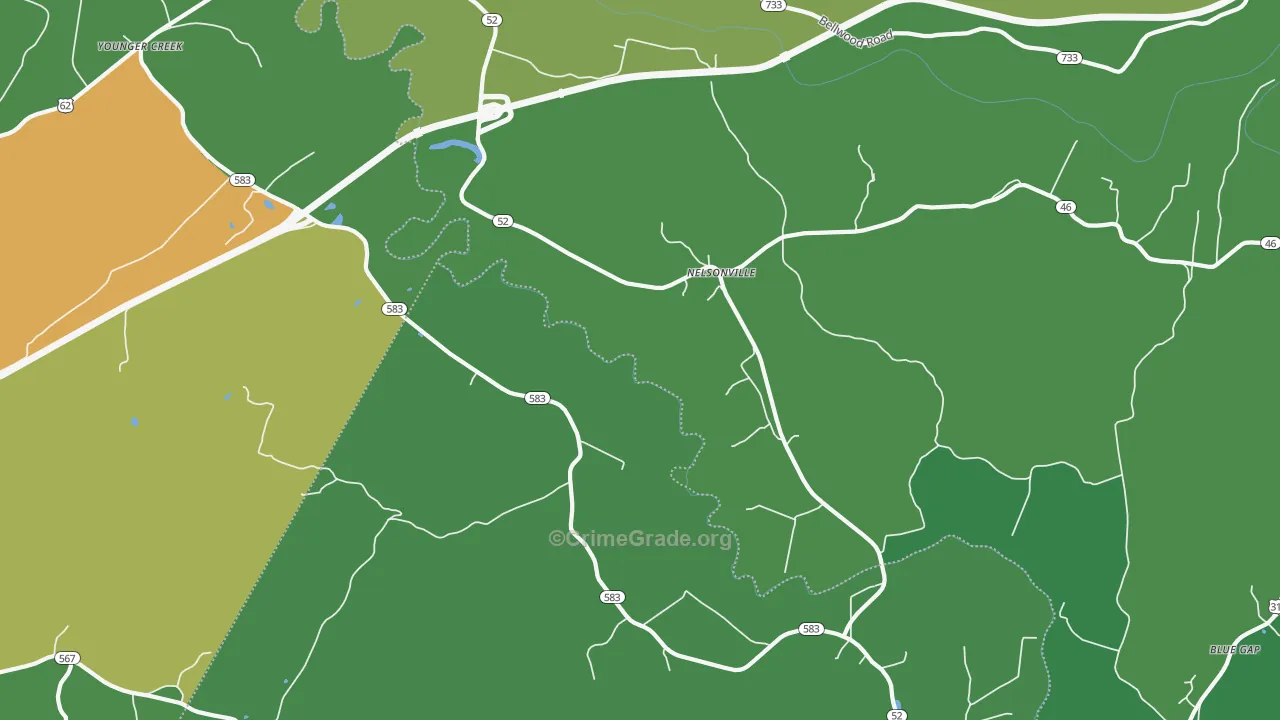 Nelsonville, KY Map of Drug-Related Crime Rates