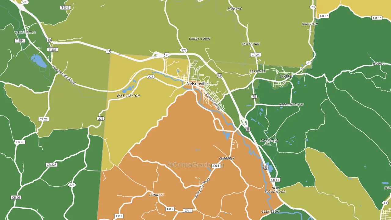 Nelsonville, OH Map of Drug-Related Crime Rates