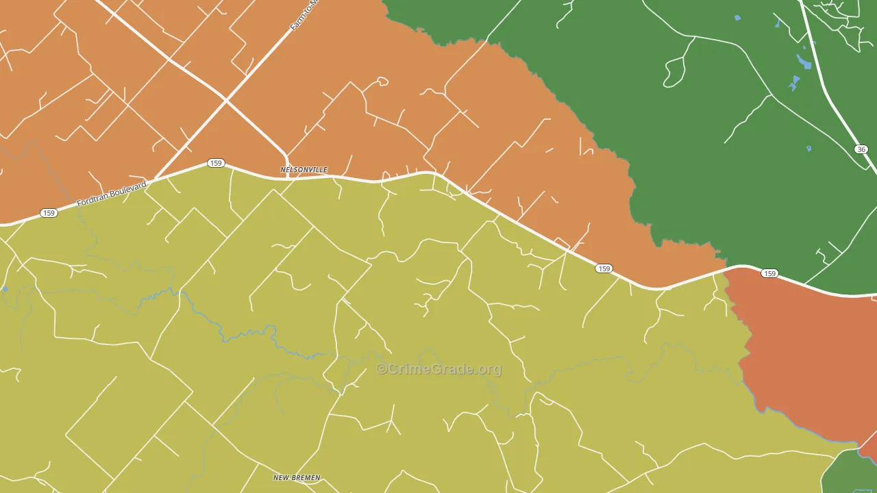 Nelsonville, TX Map of Drug-Related Crime Rates