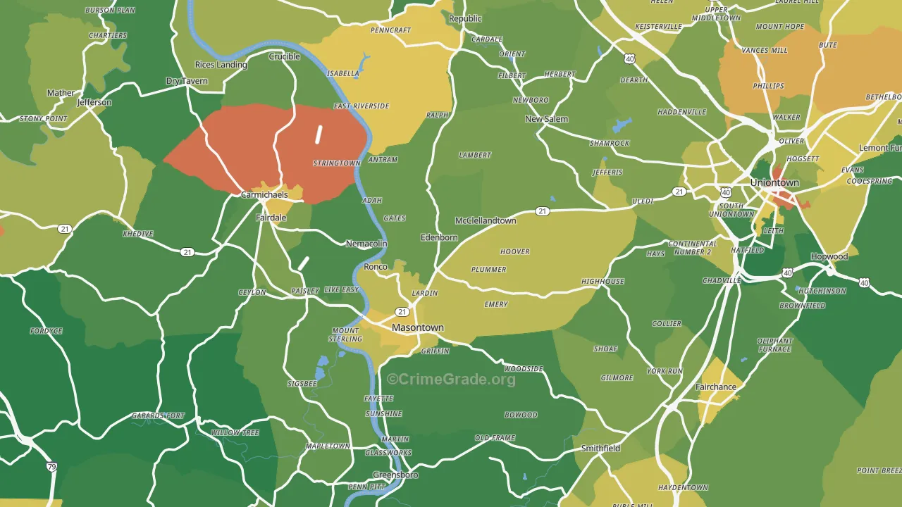 Nemacolin, PA Map of Drug-Related Crime Rates