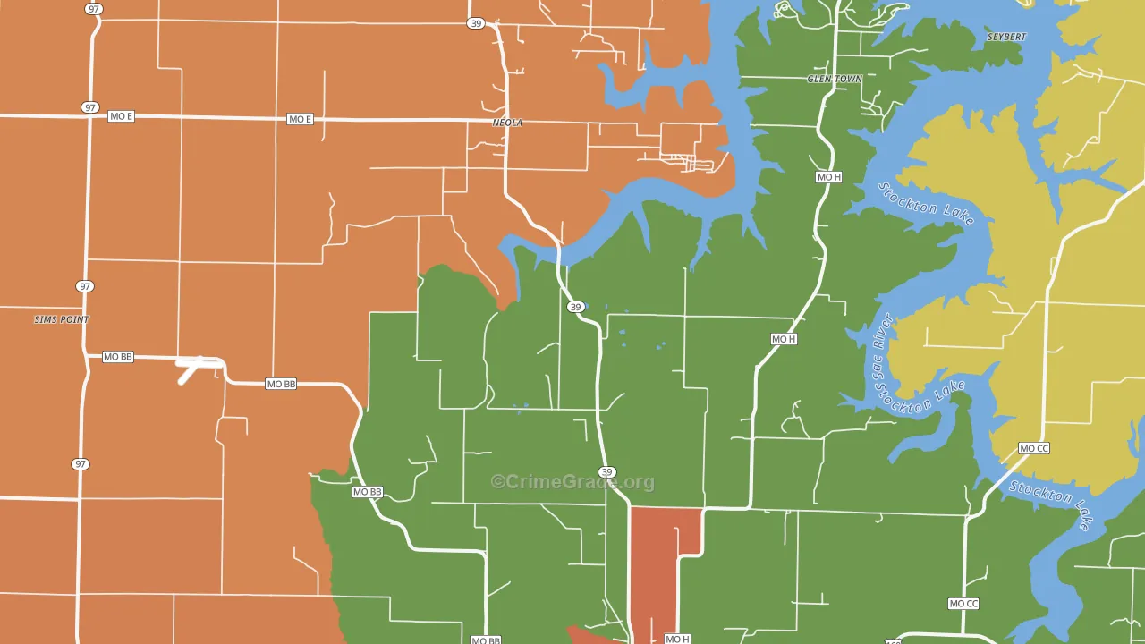 Neola, MO Map of Drug-Related Crime Rates
