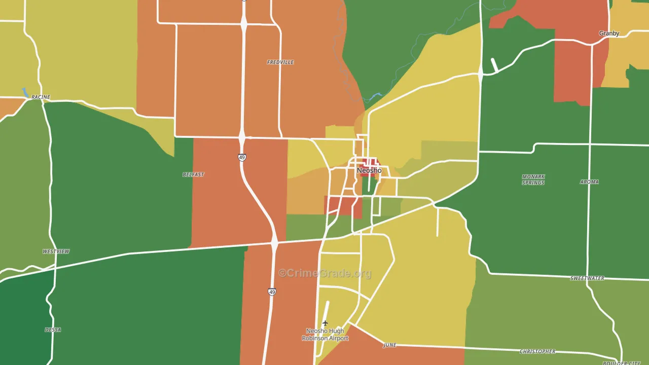 Neosho, MO Map of Drug-Related Crime Rates