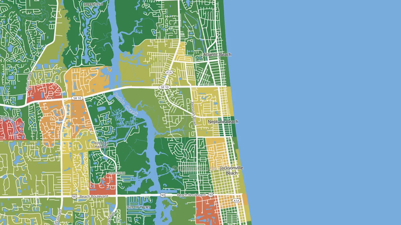 Neptune Beach, FL Map of Drug-Related Crime Rates