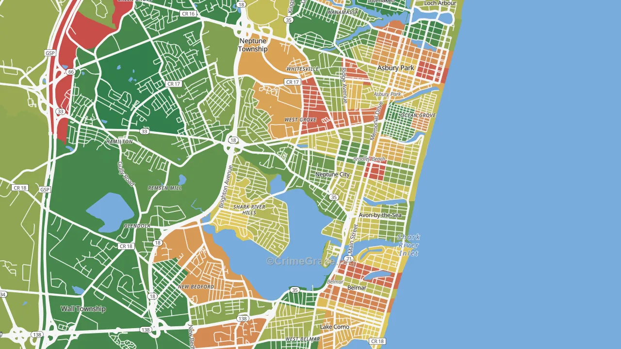 Neptune City, NJ Map of Drug-Related Crime Rates