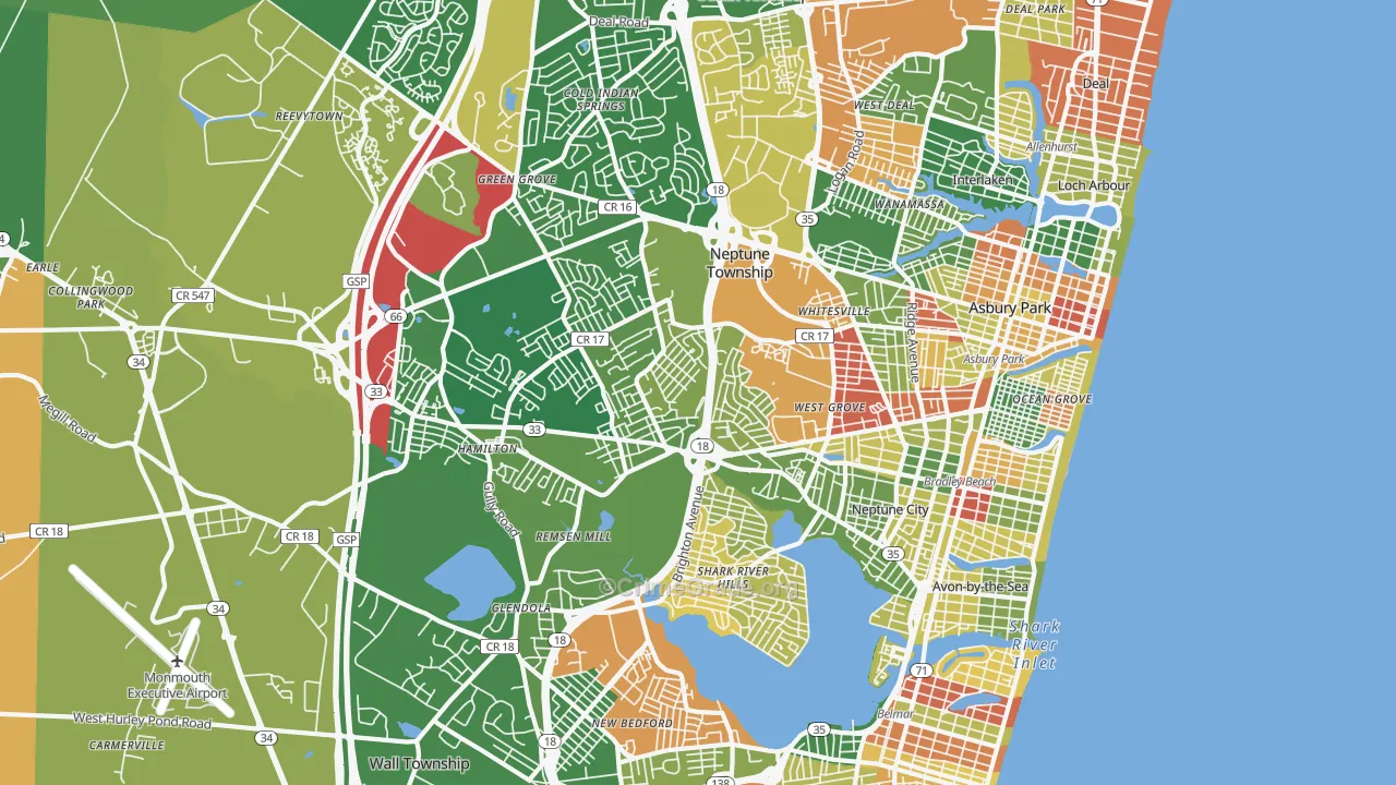 Neptune, NJ Map of Drug-Related Crime Rates