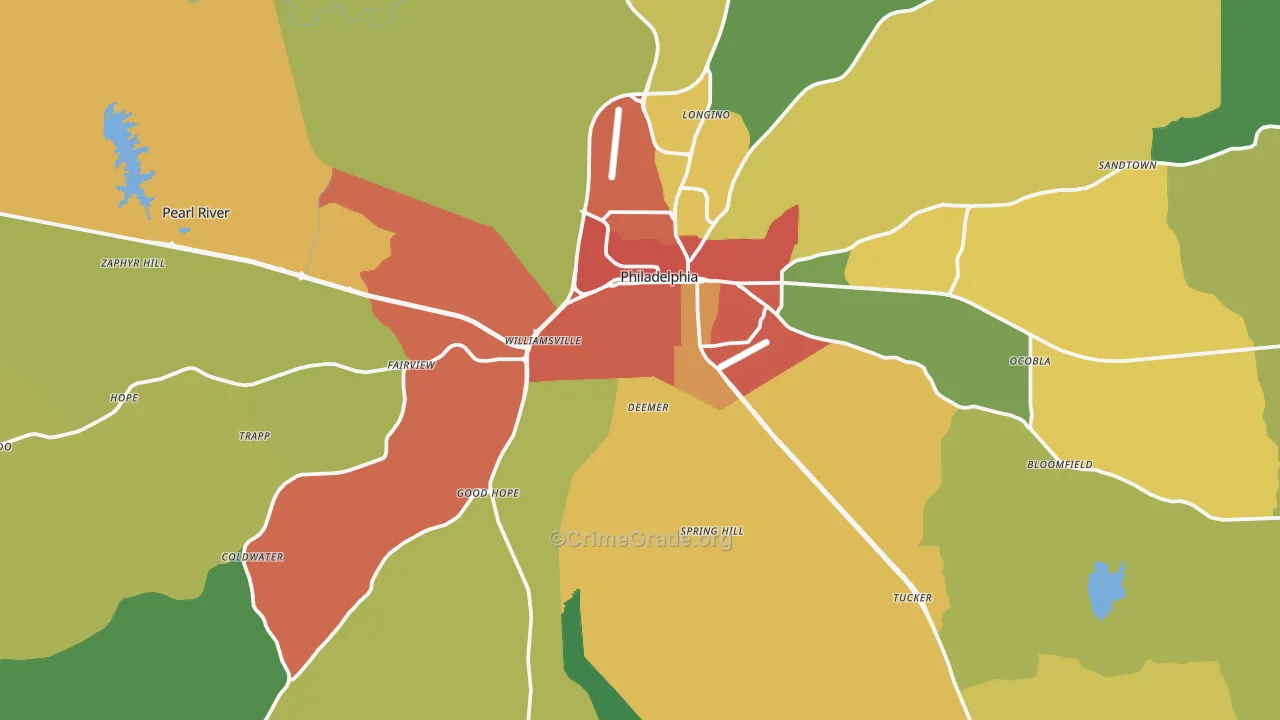 Neshoba County, MS Map of Drug-Related Crime Rates