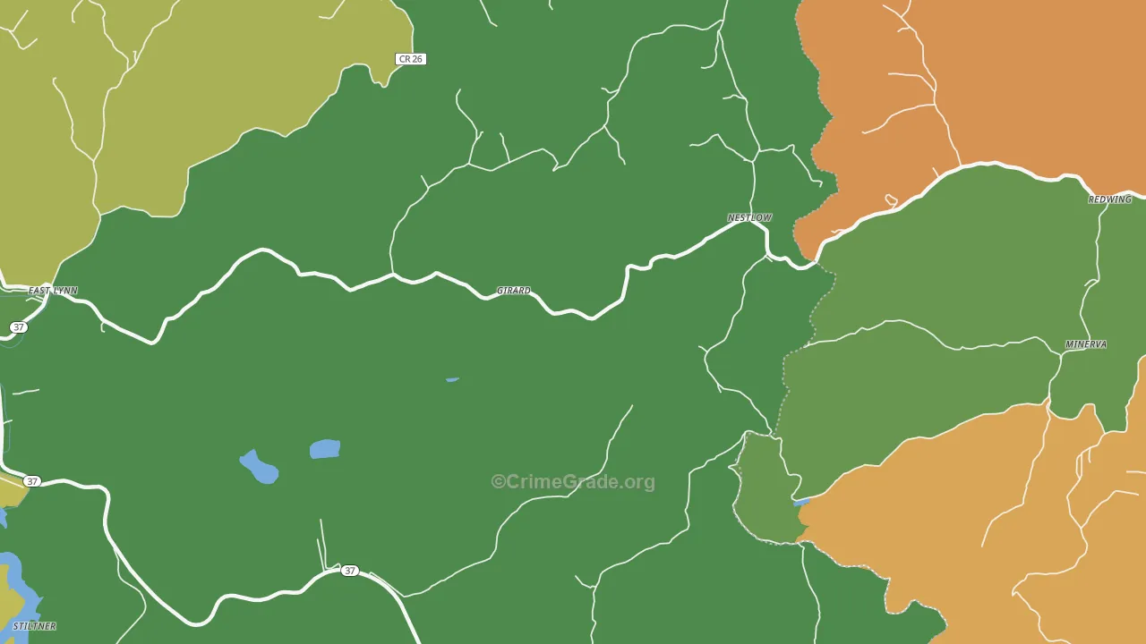 Nestlow, WV Map of Drug-Related Crime Rates