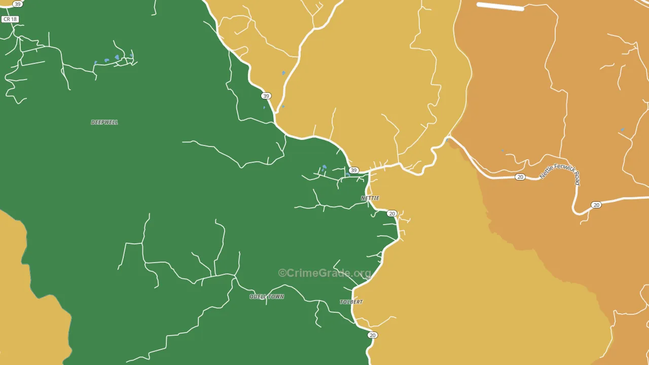 Nettie, WV Map of Drug-Related Crime Rates