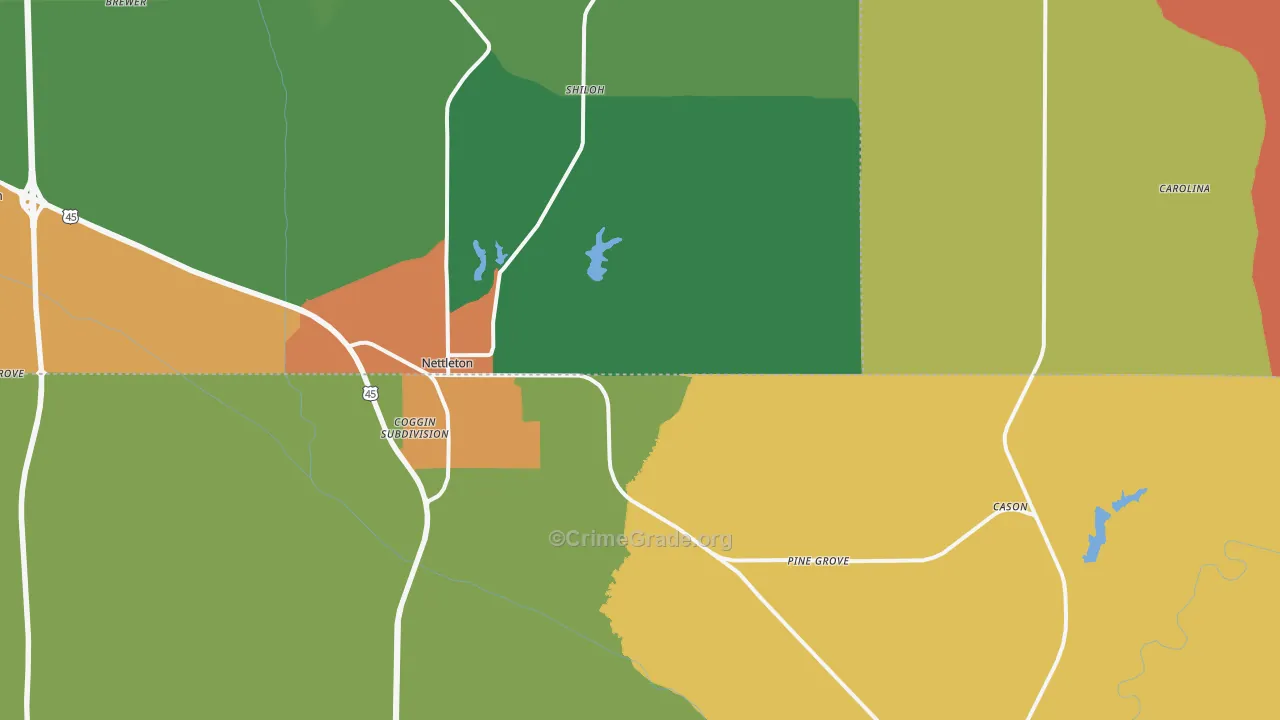 Nettleton, MS Map of Drug-Related Crime Rates