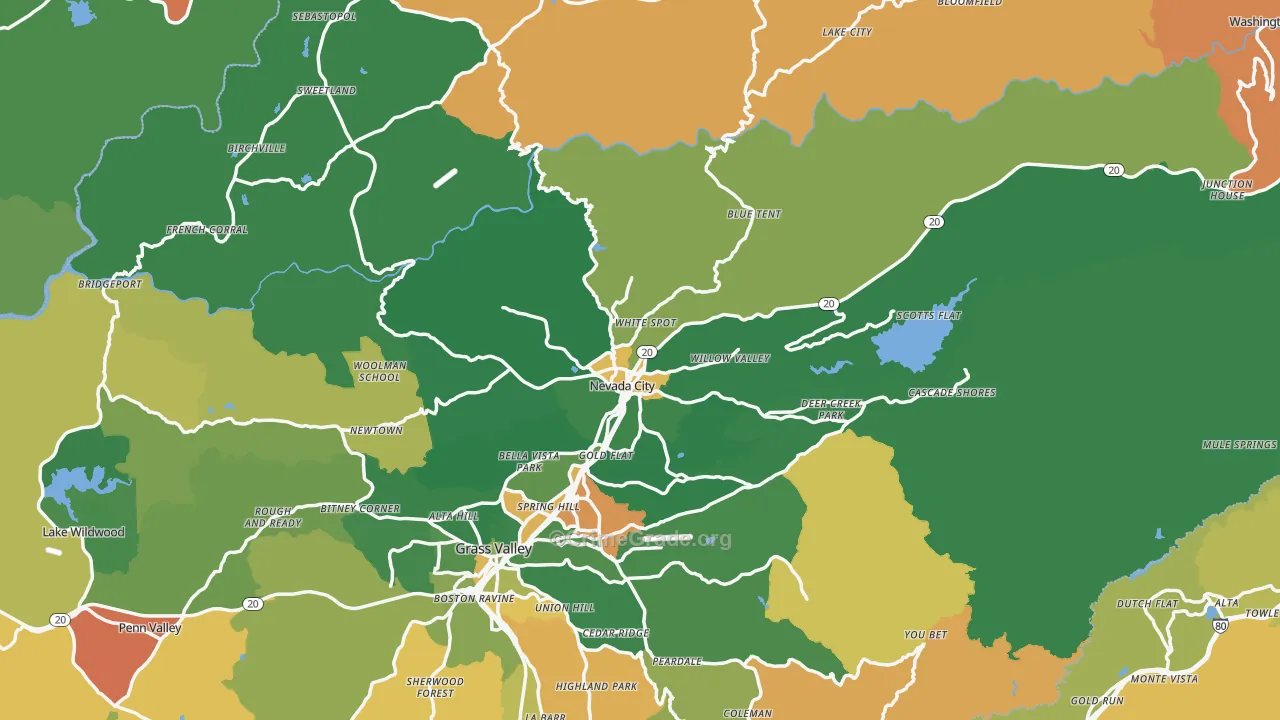 Nevada City, CA Map of Drug-Related Crime Rates