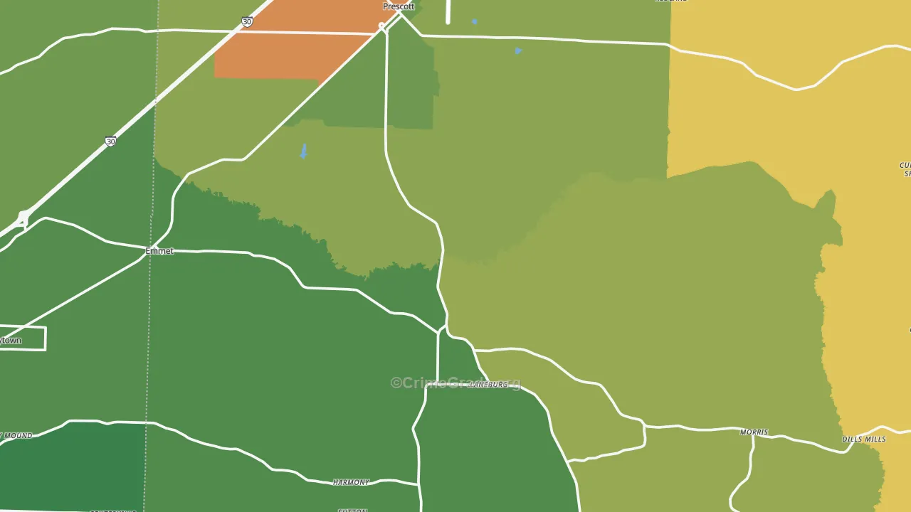 Nevada County, AR Map of Drug-Related Crime Rates