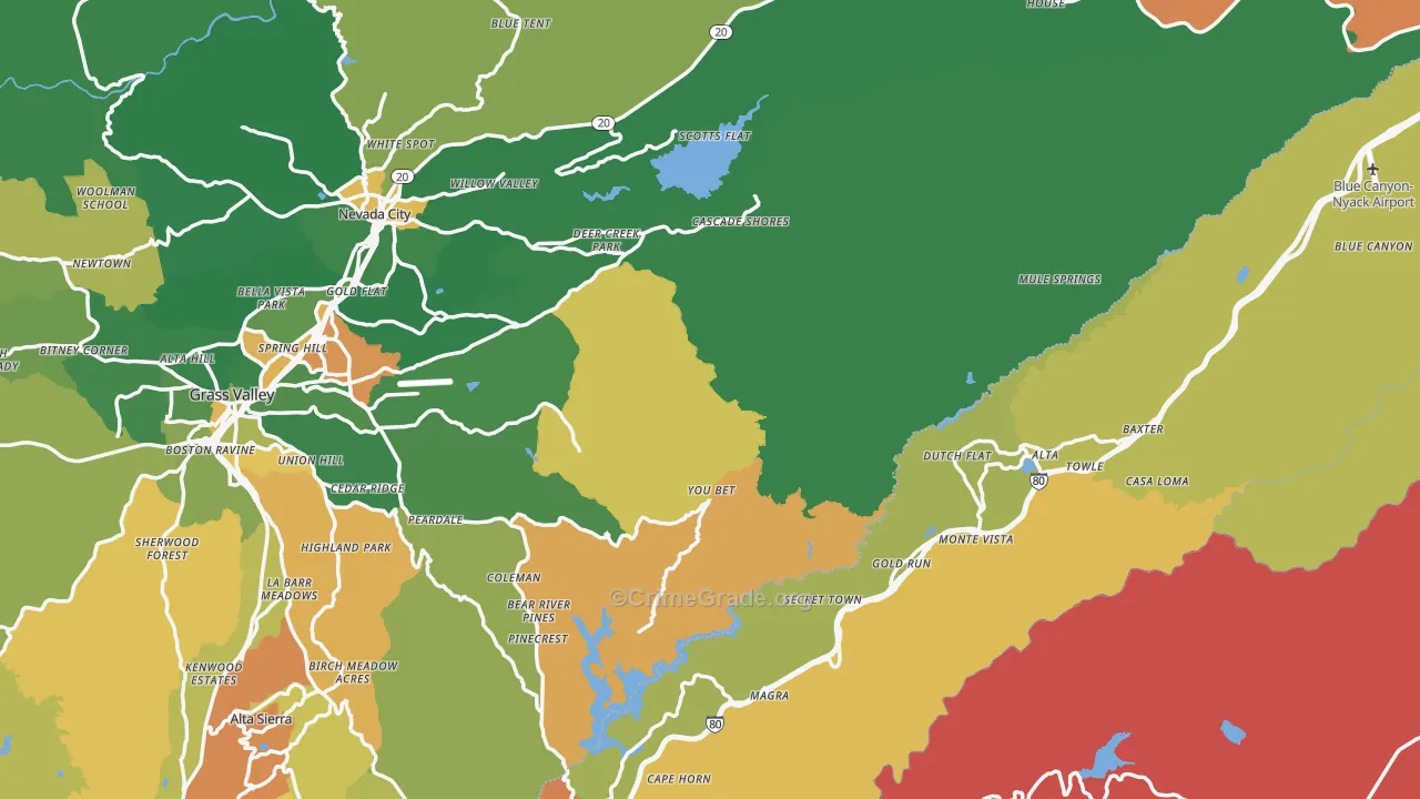 Nevada County, CA Map of Drug-Related Crime Rates
