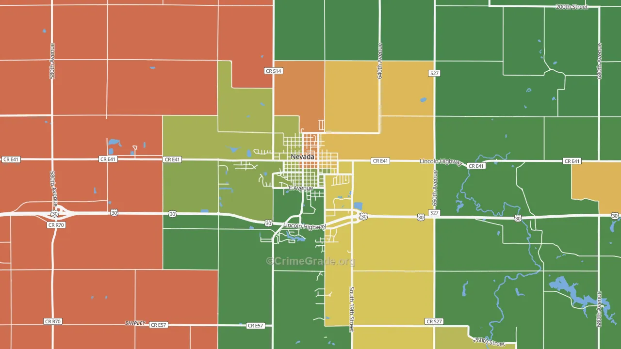 Nevada, IA Map of Drug-Related Crime Rates