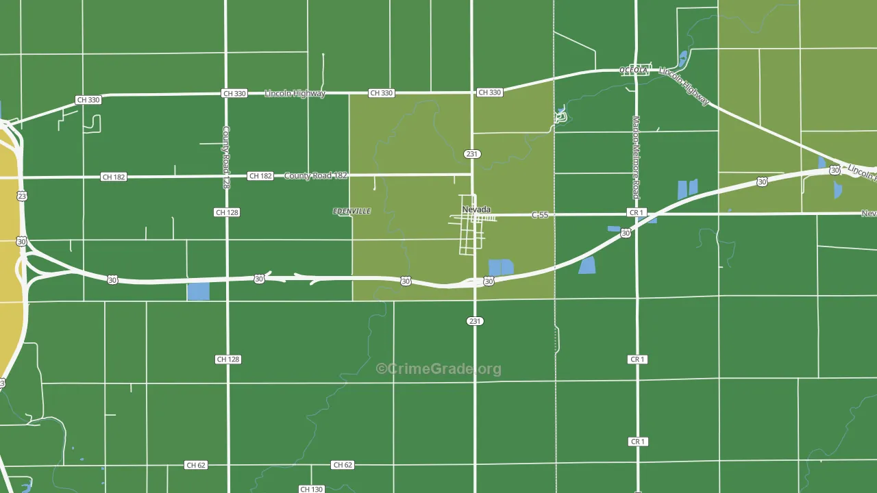 Nevada, OH Map of Drug-Related Crime Rates