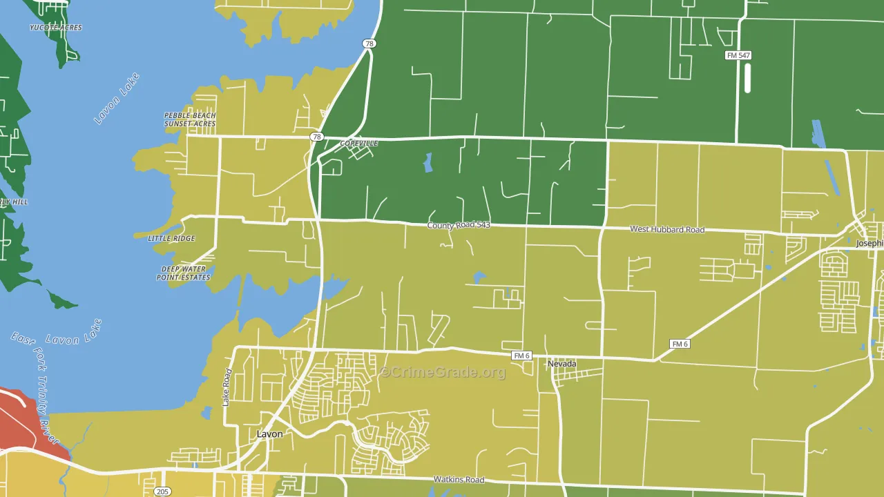 Nevada, TX Map of Drug-Related Crime Rates