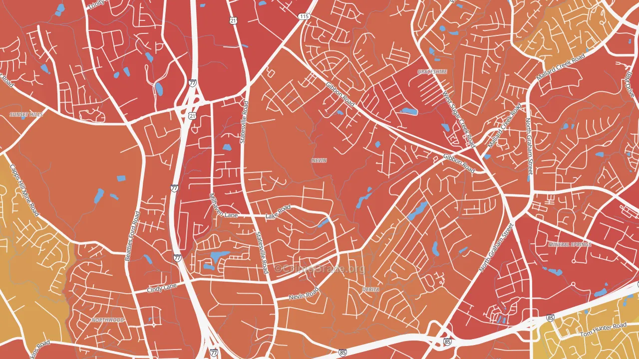 Nevin Community, Charlotte, NC Map of Drug-Related Crime Rates