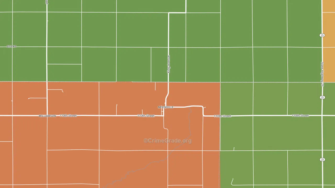 Nevinville, IA Map of Drug-Related Crime Rates