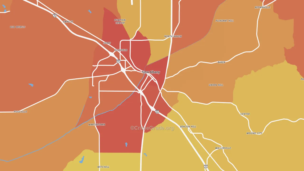 New Albany, MS Map of Drug-Related Crime Rates