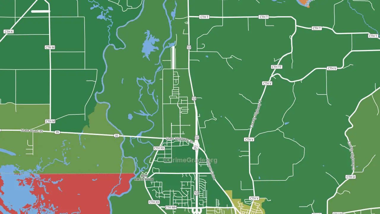 New Amsterdam, WI Map of Drug-Related Crime Rates