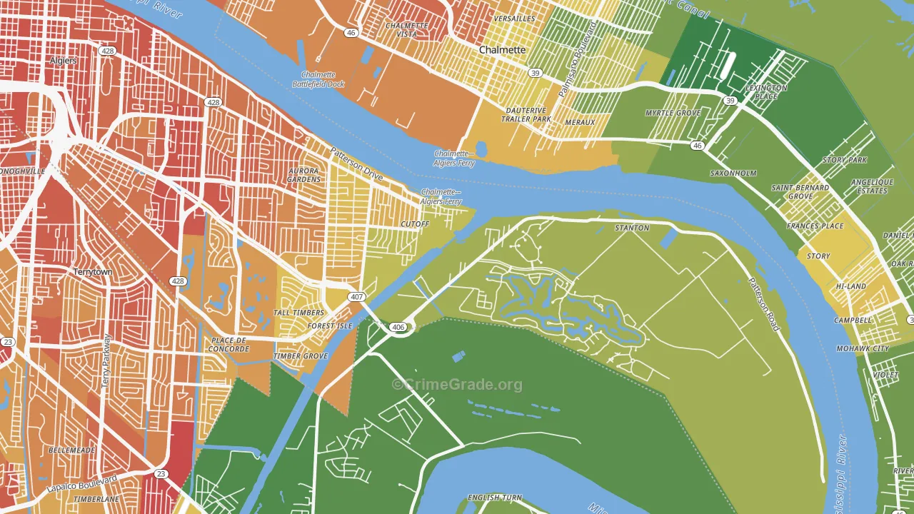 New Aurora, New Orleans, LA Map of Drug-Related Crime Rates