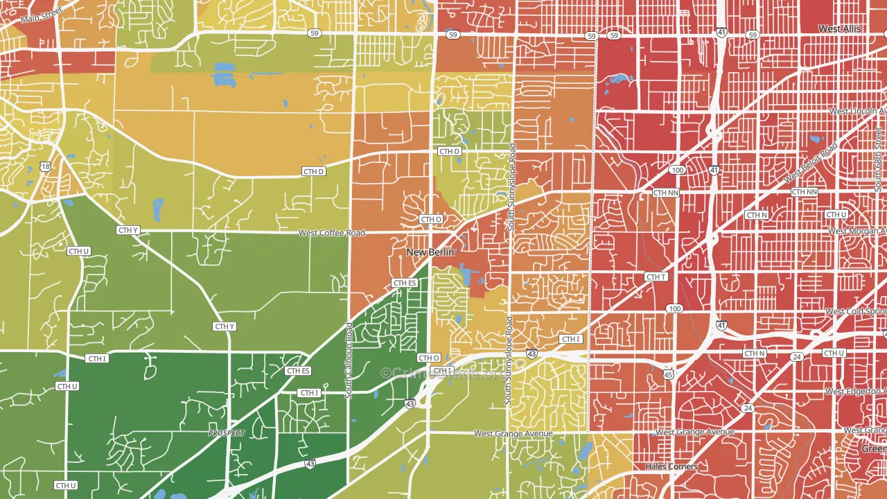 New Berlin, WI Map of Drug-Related Crime Rates