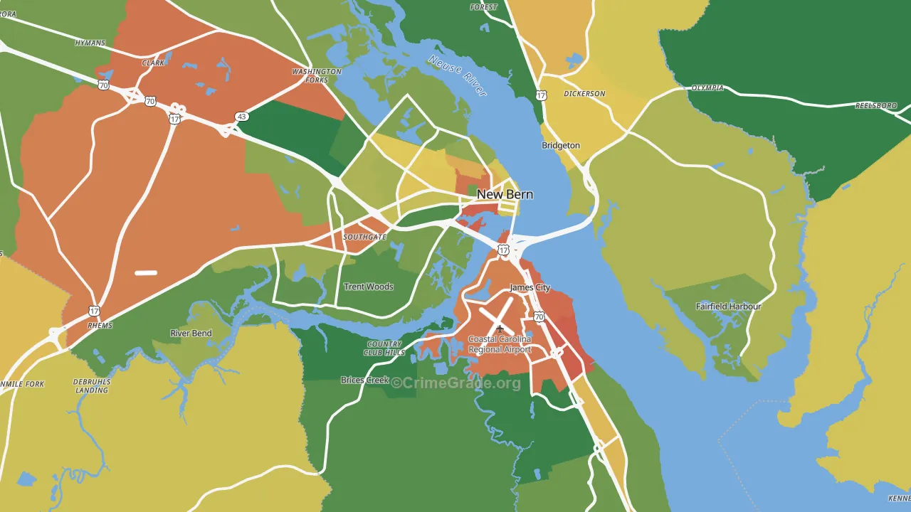 New Bern, NC Map of Drug-Related Crime Rates