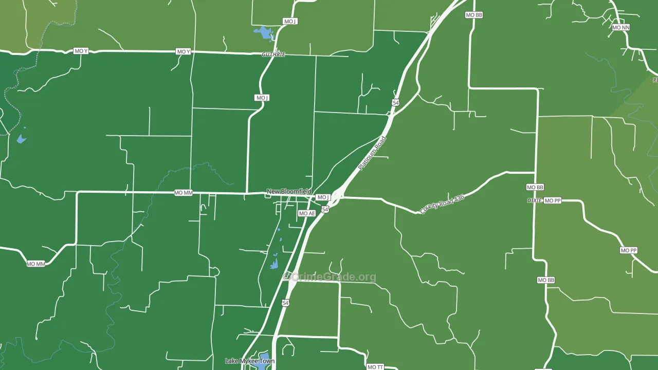 New Bloomfield, MO Map of Drug-Related Crime Rates