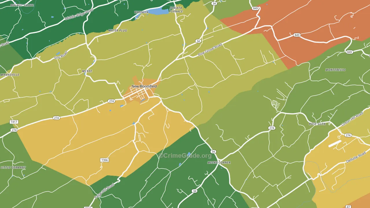 New Bloomfield, PA Map of Drug-Related Crime Rates
