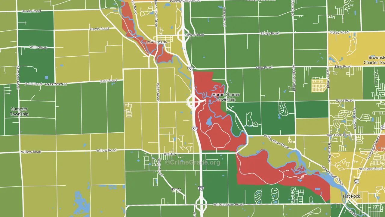 New Boston, MI Map of Drug-Related Crime Rates