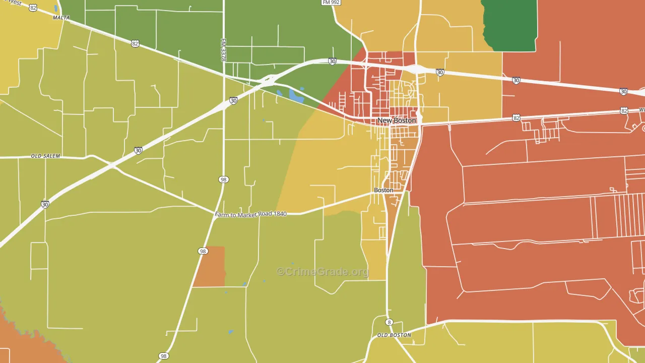 New Boston, TX Map of Drug-Related Crime Rates