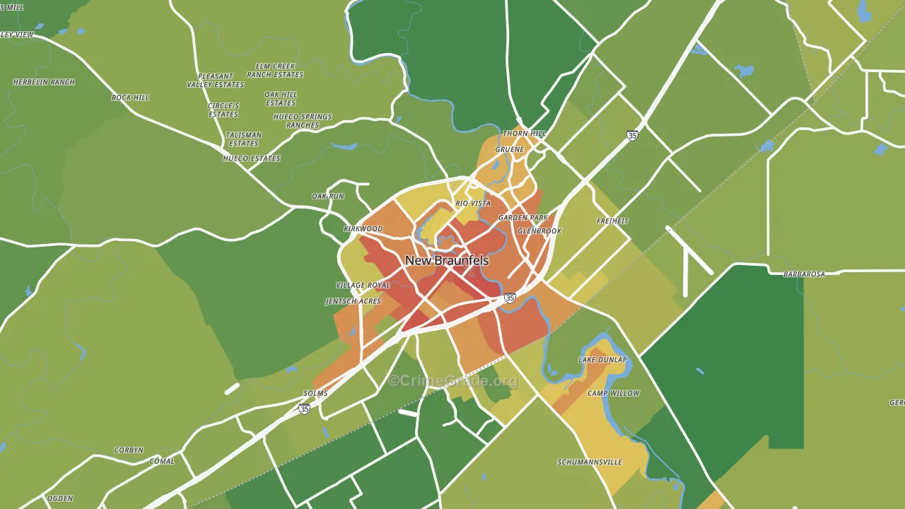 New Braunfels, TX Map of Drug-Related Crime Rates