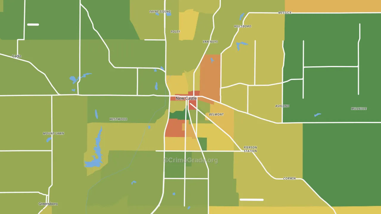 New Castle, IN Map of Drug-Related Crime Rates