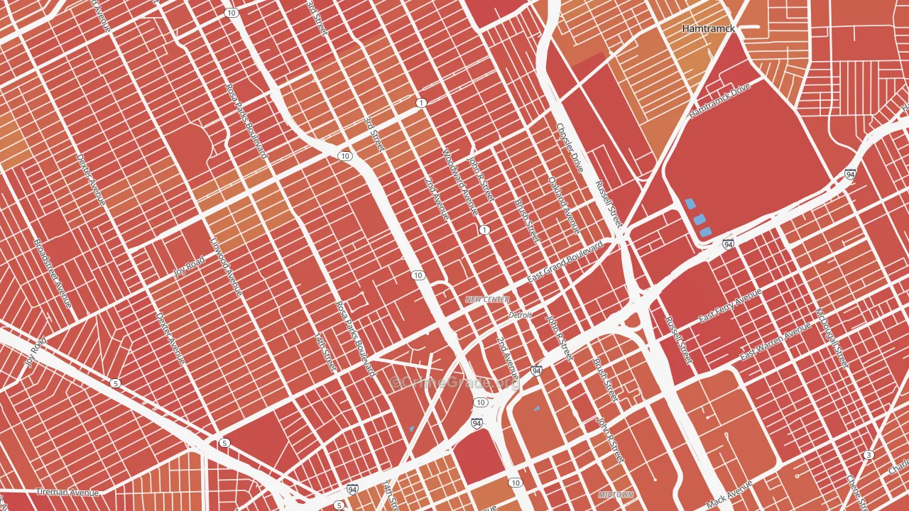 New Center, Detroit, MI Map of Drug-Related Crime Rates