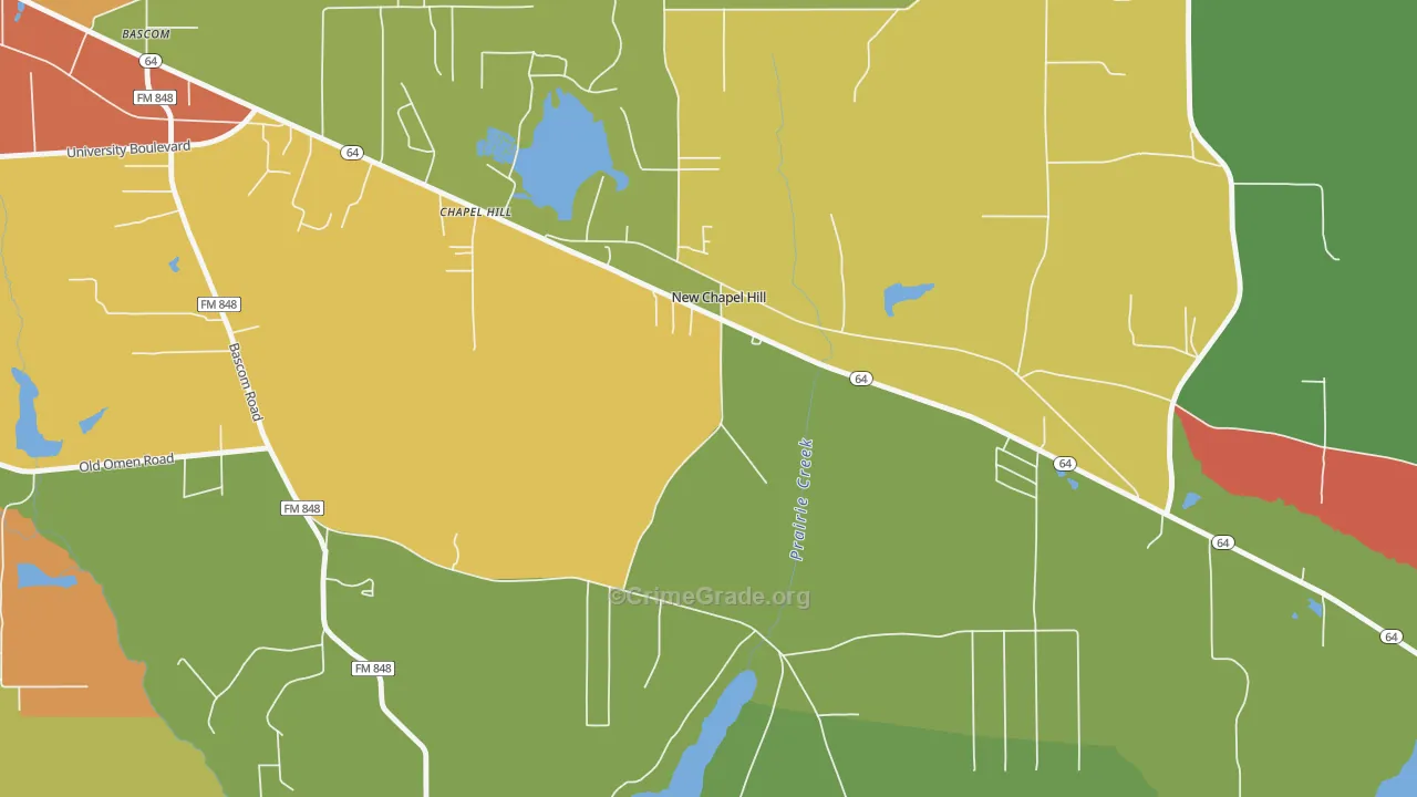New Chapel Hill, TX Map of Drug-Related Crime Rates