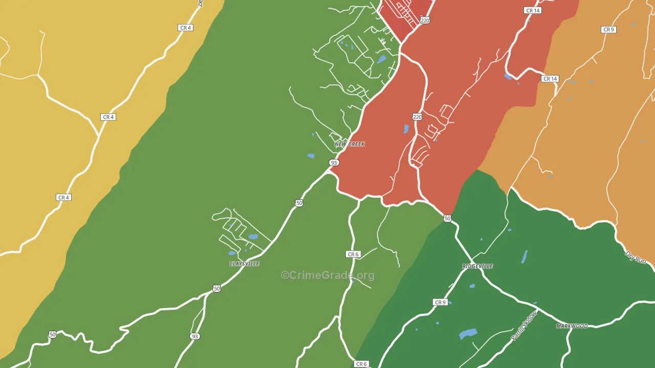 New Creek, WV Map of Drug-Related Crime Rates