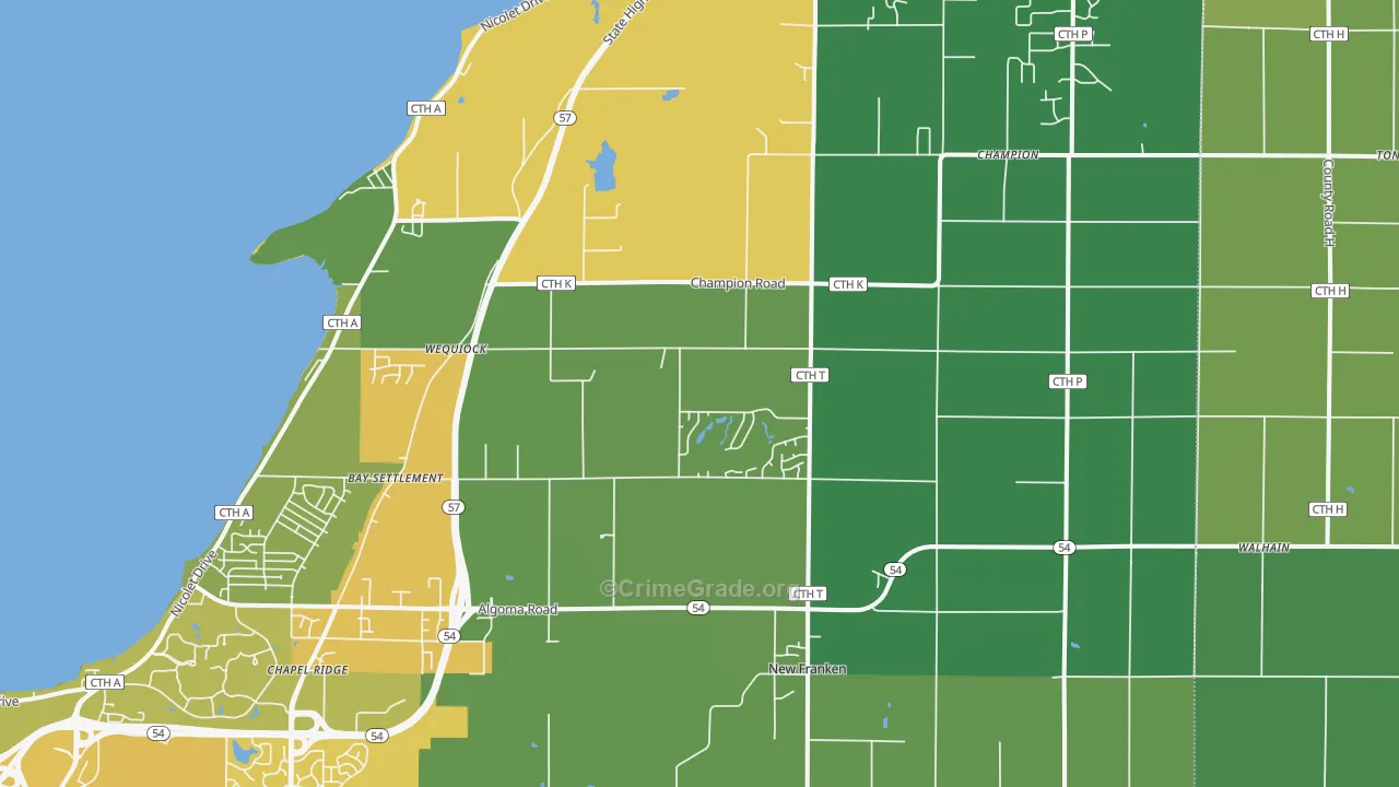 New Franken, WI Map of Drug-Related Crime Rates