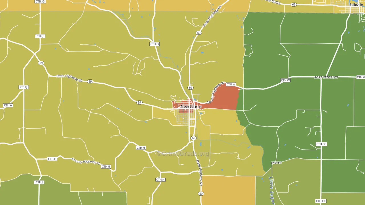 New Glarus, WI Map of Drug-Related Crime Rates