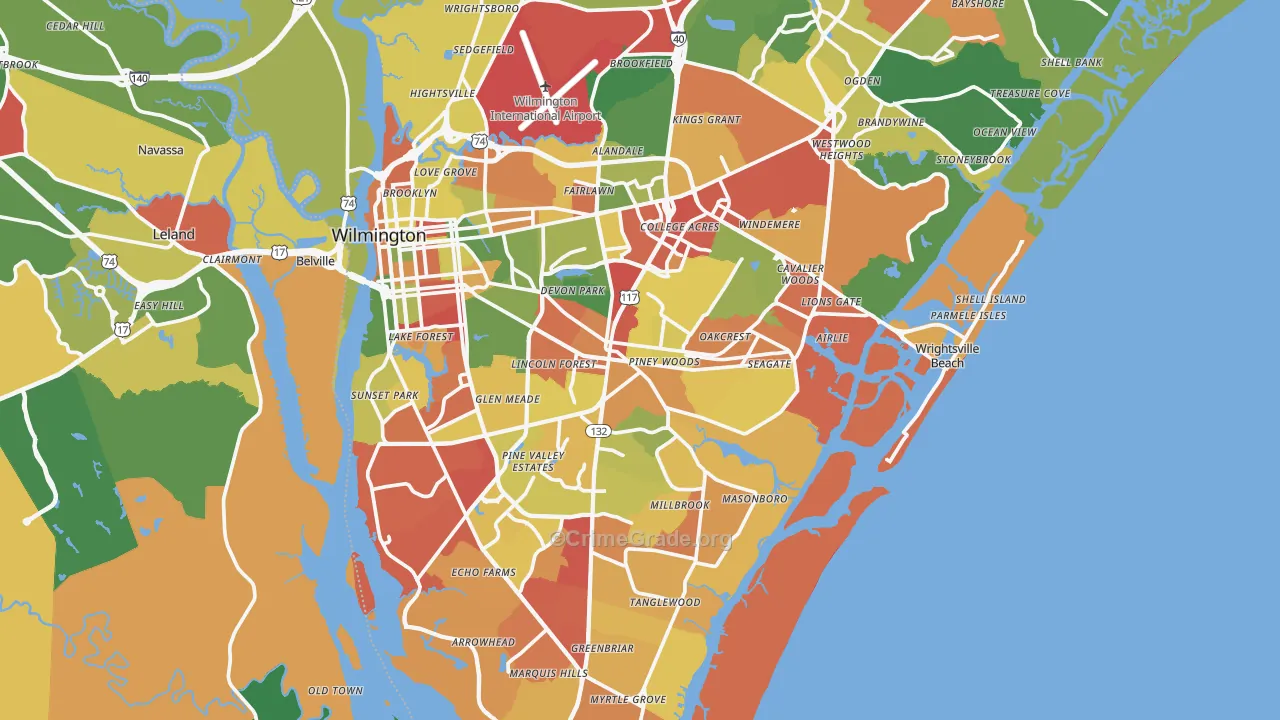 New Hanover County, NC Map of Drug-Related Crime Rates