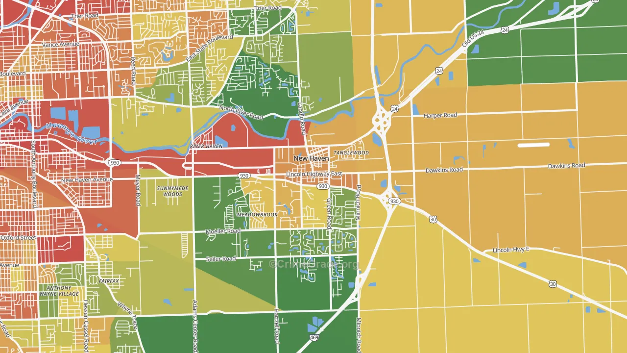 New Haven, IN Map of Drug-Related Crime Rates