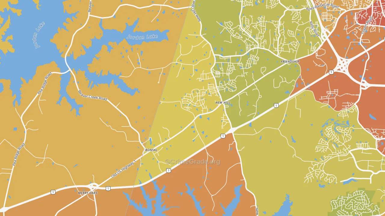 New Hill, NC Map of Drug-Related Crime Rates