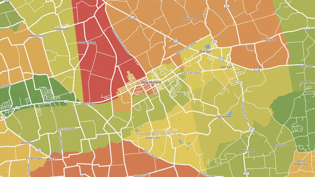 New Holland, PA Map of Drug-Related Crime Rates