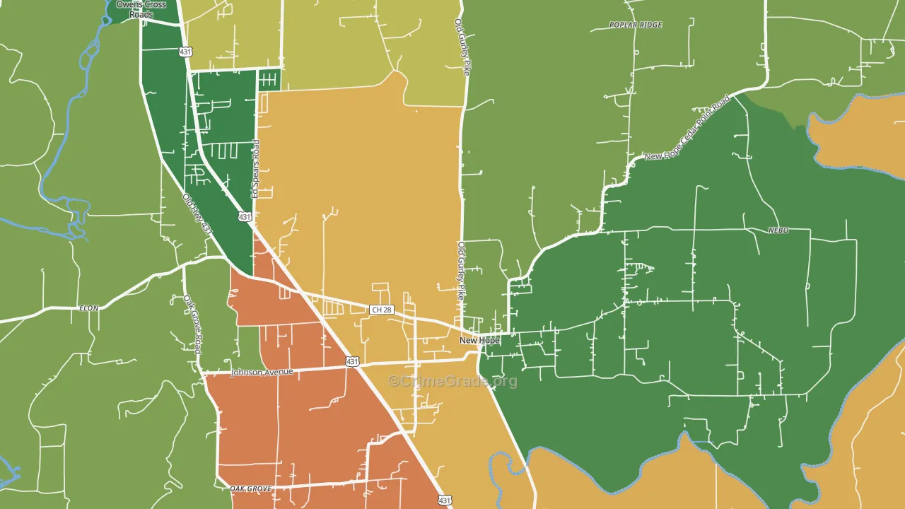 New Hope, AL Map of Drug-Related Crime Rates