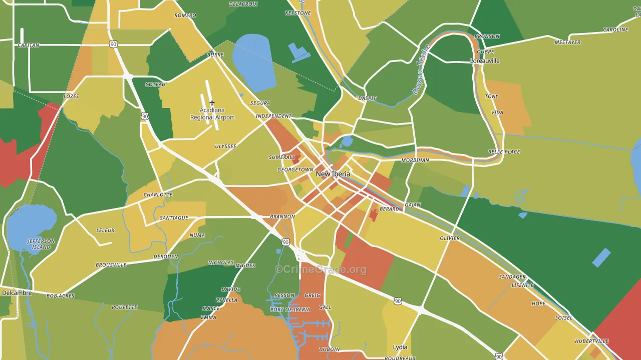 New Iberia, LA Map of Drug-Related Crime Rates
