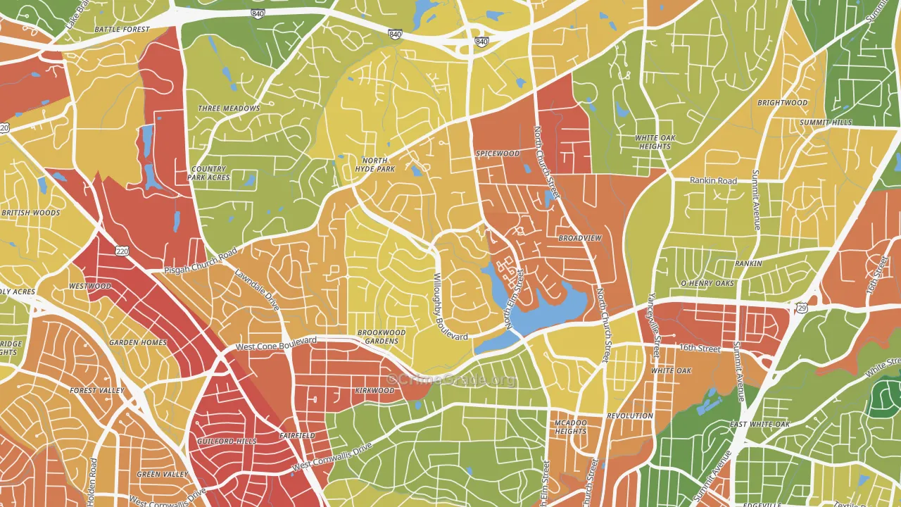 New Irving Park, Greensboro, NC Map of Drug-Related Crime Rates