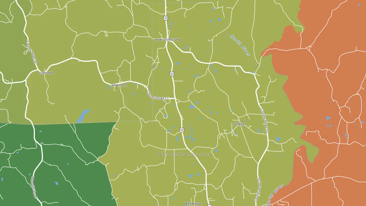 New Lexington, AL Map of Drug-Related Crime Rates