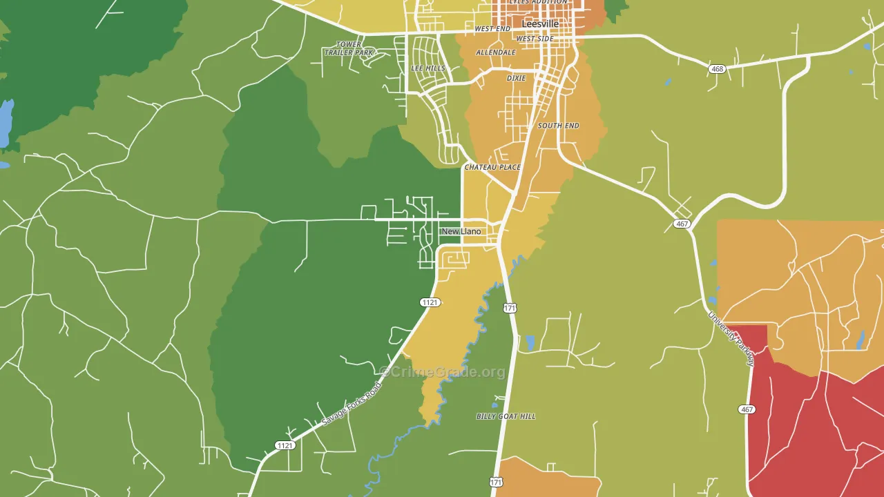 New Llano, LA Map of Drug-Related Crime Rates
