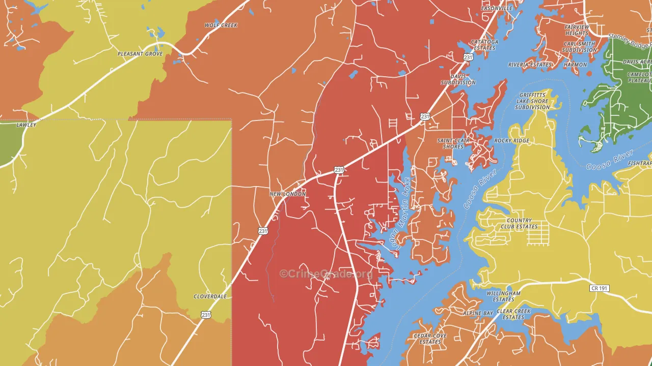 New London, AL Map of Drug-Related Crime Rates