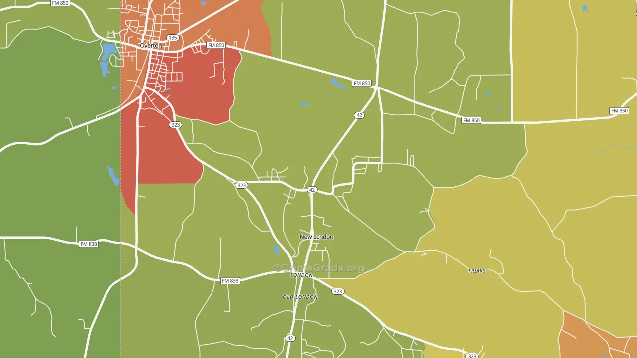 New London, TX Map of Drug-Related Crime Rates
