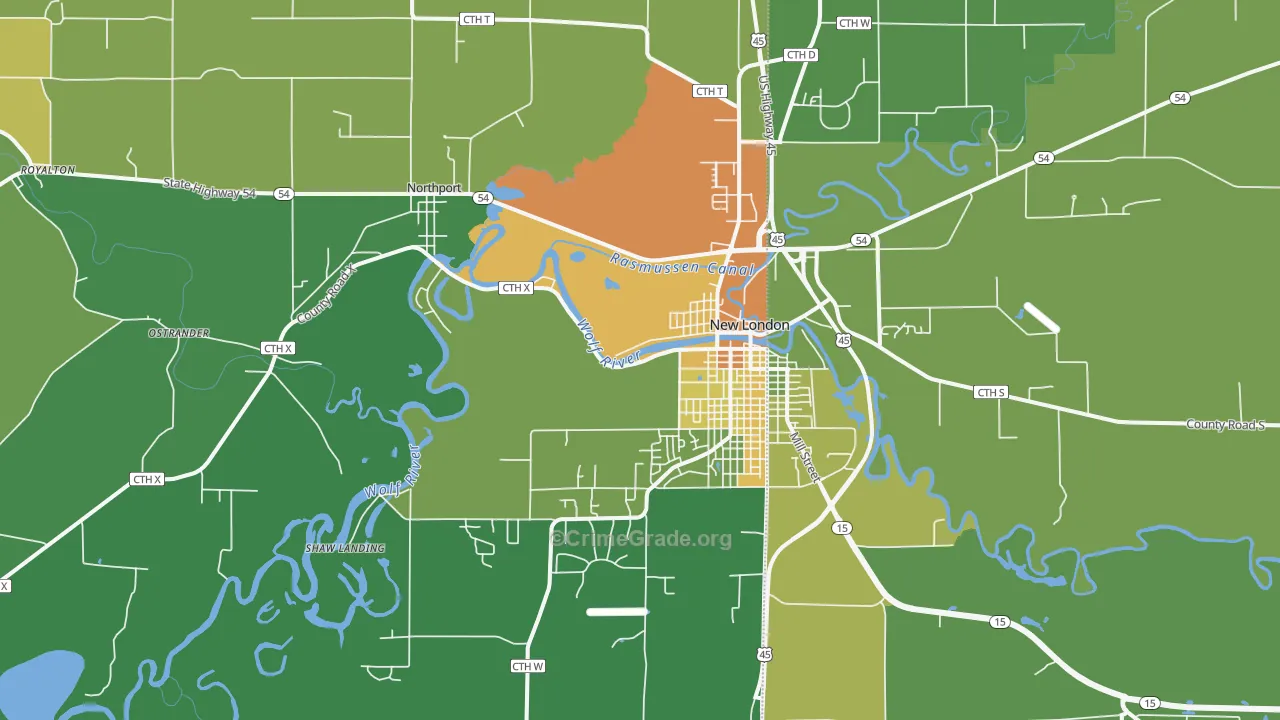 New London, WI Map of Drug-Related Crime Rates